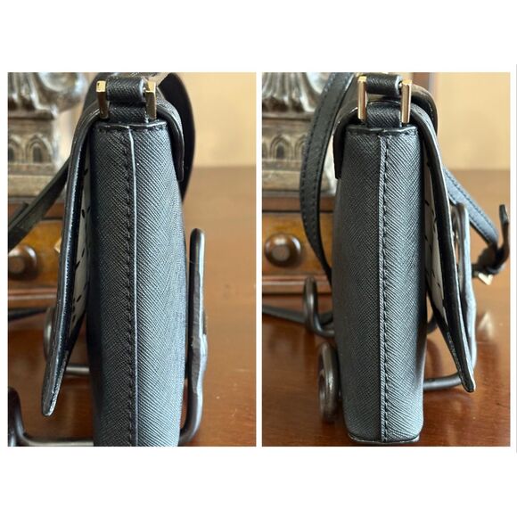 KATE SPADE - Newbury Lane Sally Saffiano Leather Turnlock Crossbody in Black. - Picture 9 of 14